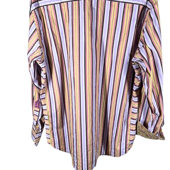 Robert Graham Mens Sz XL Striped Long Sleeve Shirt Contrast Cuffs Multicolor - Picture 10 of 15